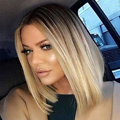 Aisi Hair Short Straight Blonde Wig Middle Part Bob Wig Ombre