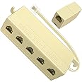 NECABLES 1+1Pack Phone Jack Splitter 5 Way RJ11 6P4C 1 Male to 5 Females with 5in Pigtail and Telephone Line Coupler for Landline and Fax Ivory