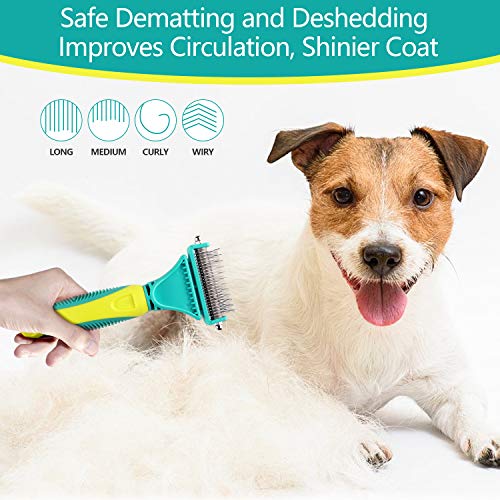 Netzu Pet Grooming Dematting Brush Set, 3-in-1 Large Pet Comb Deshedding Tool for Long Hair Pets with 2 Sided Professional Grooming Rake, Comes with Pouch Bag.