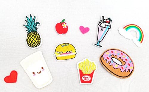 Kawaii Cute Iron-on or Sew-on Patches 10 Piece Adorable Donut Rainbow Heart Assortment