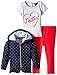 Nautica Baby-Girls Infant 3 Piece Set with Moto Jacket Stripe Top and Denim Pant