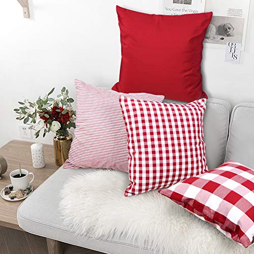 Johouse Check Pillow Cover, 4PCS Buffalo Plaid Check Pillow Cases, 18 x 18inch, Farmhouse Decorative Square Pillow Covers for Home Decor Christmas