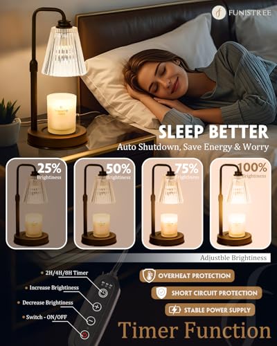 Funistree Height Adjustable Candle Warmer Lamp with Dimmer & Timer, Black Candle Melter Heater with 2 Bulbs, Home Decor, Birthday Gifts for Women, Compatible with Yankee Large Jars