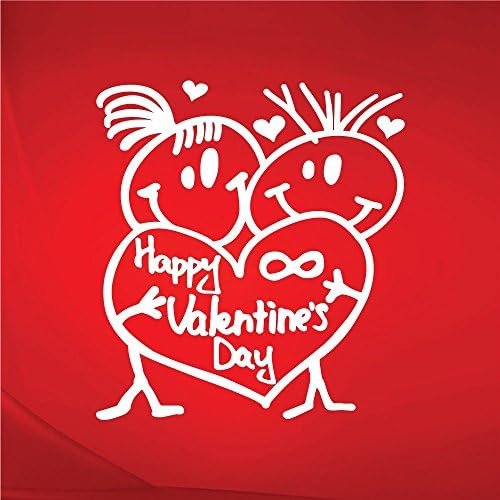 Happy Valentines Day Cuple Valentine's Day Vinyl Die-Cut Decal Sticker for Car, Truck, Notebook, Laptop, Computer or Window (6"x5.5", white)