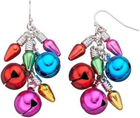 Christmas Light & Jingle Bell Cluster Drop Earrings
