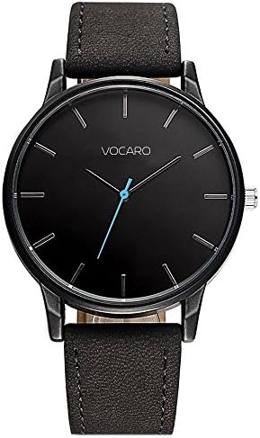 VOCARO The Minimalist Classic Watch (Black with Carbon Black Leather Straps)