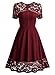MISSMAY Women's Vintage 1950s Floral Lace Contrast Elegant Cocktail Swing Dress Wine Red X-Large