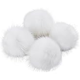 Homtable 6IN Large Faux Fur Pompoms, 4 Pieces Big Pom Pom Balls Fluffy Pompom Ball with Elastic Loop for Shoes Scarves Gloves Scarves Bag Key Chain Charms Accessories (White)