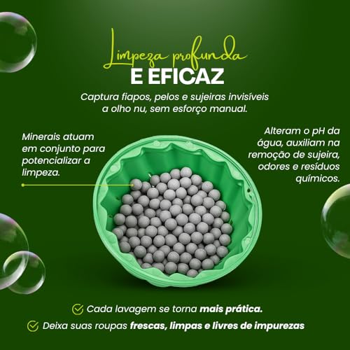 Bola Mágica para Lavar Roupas Remove Fiapos Pelos e Sujeira sem Sabão Econômica Ecológica e Reutilizável – Alta Eficiência Dura até 1500 Lavagens Ideal para Roupas Limpas sem Produtos Químicos