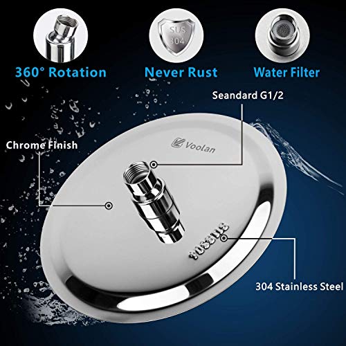Voolan Rainfall Shower Head High Flow Showerhead Made of 304