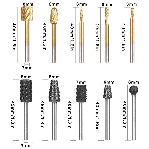 K Kwokker Woodworking Twist Drill Bits Carving File Rasp Drill Bits Rotary Burrs Set Power Drill Bit Sharpeners for Wood Plastic Carving Polishing Grinding Engraving Woodworking DIY with Storage Box H