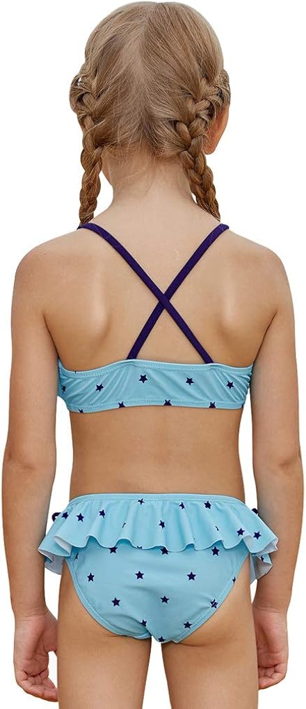 PARICI Girls Star Printed Ruffle Swimsuit Two Pieces Swimwear Bikini Size 4-8Y