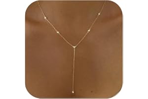 Fwlisesa Gold Necklace for Women, Dainty Gold Long Necklaces 14k Gold Plated Prom Lariat Necklace Cute Choker Necklaces for Women Trendy Stuff Fashion Costume Gold Accessories Christmas Jewelry Gifts