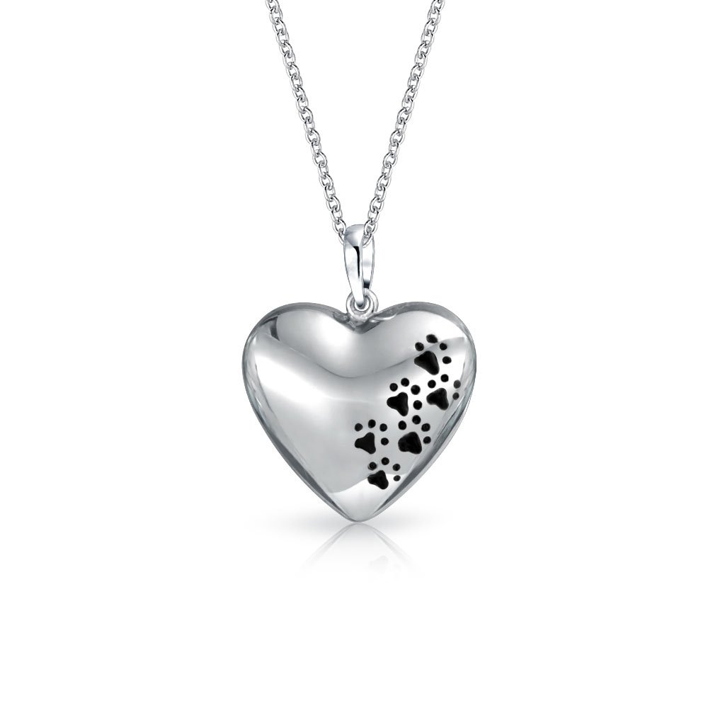 Bling Jewelry Personalized Dog Cat Pet Kitten Heart Shape Black Puppy Paw Prints Pendant Necklace for Women .925 Sterling Silver Customizable โ image 1
