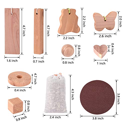 JRing Aromatic Cedar Blocks Organic Cedar Balls Wood Hanger for Closets and Drawers Set of 42 with Sandpaper