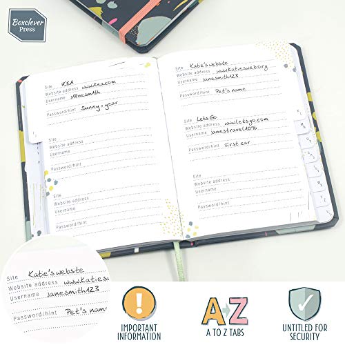 Password Book with tabs. Boxclever Press hardback Password Organizer with alphabetized tabs. Small Pocket Size Password Keeper for Internet login, Website Address, username. (Multi)