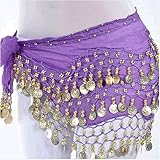 OPCC Belly Dance Hip Skirt Scarf Wrap Belt costume with Rows Gold Coins (purple)