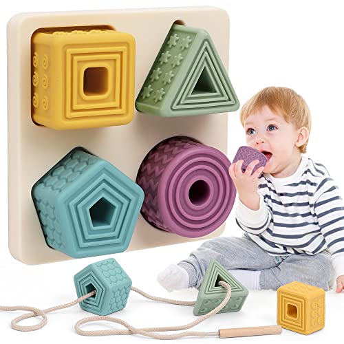 BOBXIN Baby Stacking Building Soft Block Toys, Infant Shape Sorter with