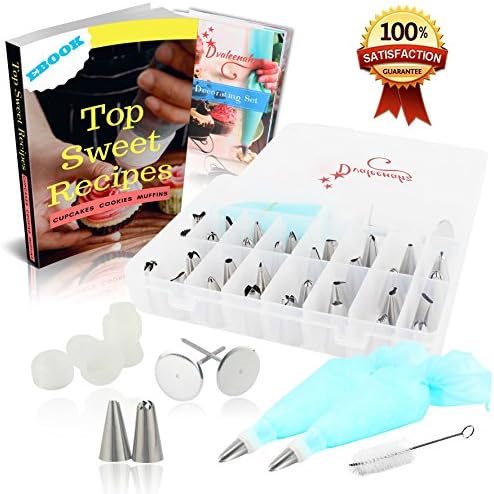 Cake Decorating Kit, Supplies, Baking Gifts, 41 Piece Piping Tips Set, 32 Icing Nozzles, 2 Reusable Pastry Bags, 2 Couplers, 2 Flower Nails, 1 Cleaning Brush, Best Kitchen Gift
