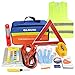 QLOUNI Car Roadside Emergency Kit, Auto Truck Safety Emergency Road Side Assistance Kits with Jumper Cables, First Aid Kit, Tow Rope, Reflective Warning Triangle, Safety Hammer, Auto Plug In Fuse, etc