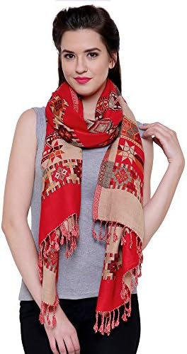 Fayon Red Beige Reversible Vintage Tribal Design Soft Pashmina Shawl Scarves, Stoles, Wraps 80"X28" For Women & Girls