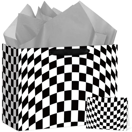 Hooqict Large Black and White Racing Car Gift Bag