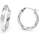 Sterling Silver 2mm Twist Tube Round Hoop Earrings for Women, 15mm-60mm