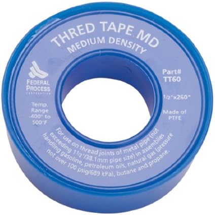 Gasoila White PTFE Medium Density Thred Tape Roll, -400 to 500 Degree F Performance Temperature, 3.5 mil Thick, 260" Length, 1/2" Width