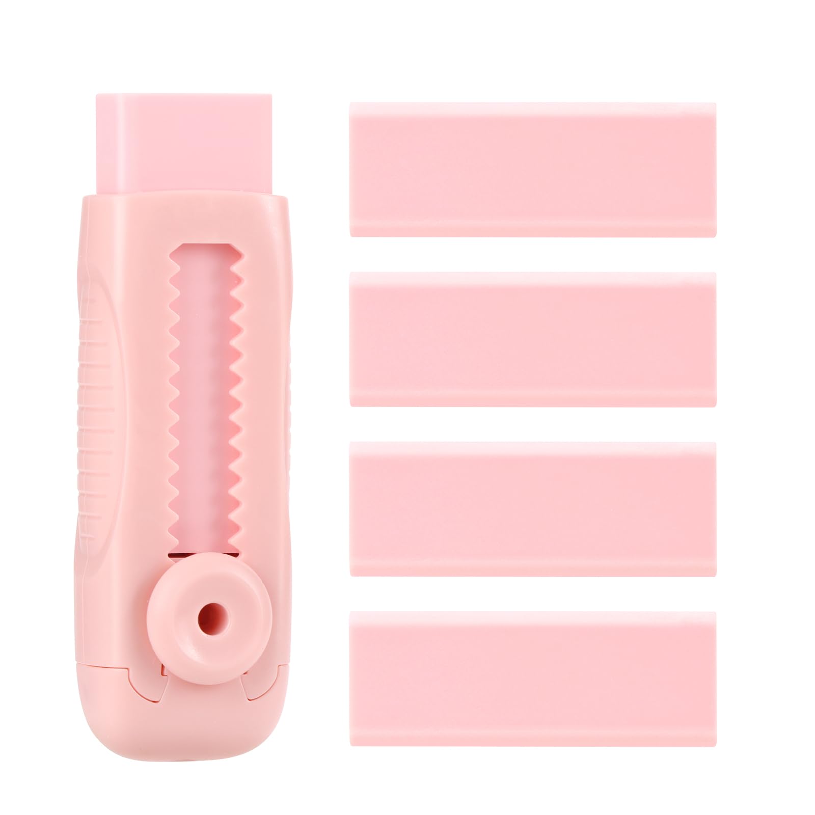 EooUooIP Sliding Retractable Erasers，4+1 Set, Gliding Extendable Eraser, Gentle Pink Color Adorable Erasers Slide Eraser with Plastic Cover, Children Educational Office Househo