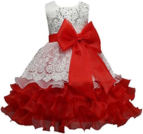 Baby Girl Dress Daoroka Kids Floral Bowknot Sleeveless Princess Wedding Bridesmaid Birthday Party Formal Layer Ball Gown Skirts Cute Soft Summer Beautiful Casual A Line Sundress (140/7T, Red)