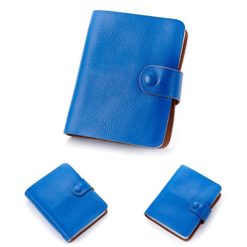 Business Card Holder, Boshiho Genuine Leather Credit Name ID Card Holder Book, Office Journal Business Cards Organizer (Blue)