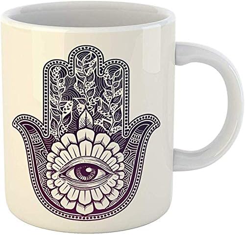 Funny Gift Personalized Coffee Mug Eye Hamsa Hand of Fatima Evil Talisman Tribal Superstition Jewish Spiritual 11 Oz Ceramic Coffee Mug Tea Cup Souvenir