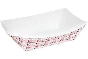 Angel's Peel Lounge Disposable Trays, Recyclable and Fully Biodegradable Red Check Paper Food Tray-Disposable Paper Food Tray for Concession Food and Condiments (5LB) (Pack of 100)