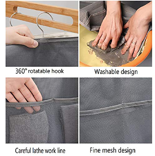 Closet Hanging Organizer with Mesh Pockets & Rotating Metal Hanger,Dual Sided Wall Shelf Wardrobe Storage Bags,Oxford Cloth Space Saver Bag for Bra Underwear Underpants Socks (Gray, 30 Pocket)
