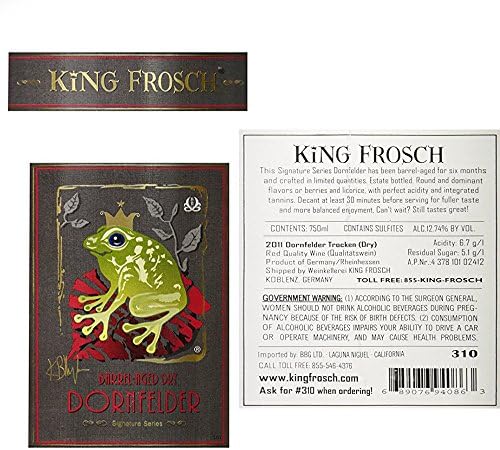 2015 (NEW) King Frosch Dornfelder Barrel Aged 750 mL All Natural German Red Wine