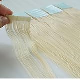 FANGYUANHAIR 16 Inches Platinum Blonde 20pcs Straight Tape in Real Human Hair Extensions (Color-60)