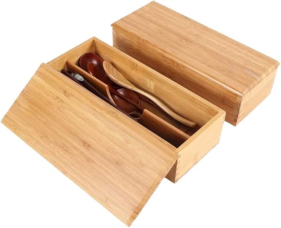Caja de almacenamiento de cubiertos de madera palillos cuchara cajón