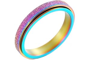 PAURO Women's & Men's 2mm/4mm/6mm/8mm Stainless Steel Multi Colors Sandblast Finish Lucky Worry Ring Band