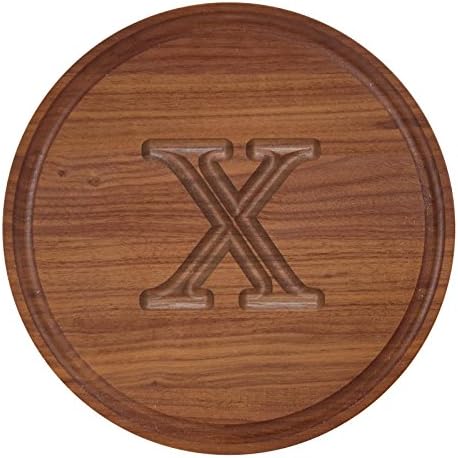 BigWood Boards W100-X Cutting Board, Monogrammed Cutting Board, Small Round Cheese Board, Walnut Wood Serving Tray,"X"