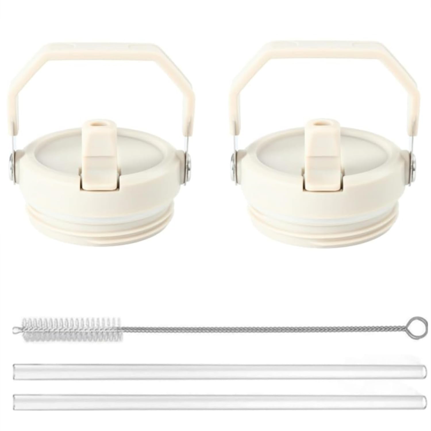 Photo 1 of 2Pack Replacement Tumbler Lid Fit for Stanley 2.0 Water Bottle 24 oz(Only) Flip Straw Lid with 2Pcs Reusable Straws,Cleaning Brush (Cream White)