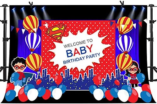 Super Hero Theme Baby Birthday Party Backdrop for Photography Boy Girl Blue Curtain Background Seamless Vinyl 10x7ft Banner Poster Photo Booth Studio Props PHMOJEN LFPH600