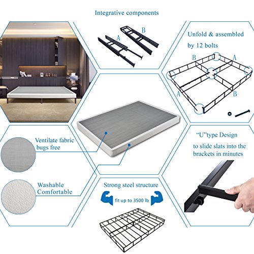 HOMUS 5 Inch Heavy Duty Box Spring/Easy assembly Steel Structure Mattress Foundation,Black, King - Thumbnail 3