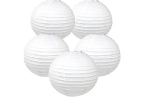 TopAAA 8"10"12" White Round Paper Lanterns Lamp Wedding Birthday Party Decoration(Set of 5, 12", White)