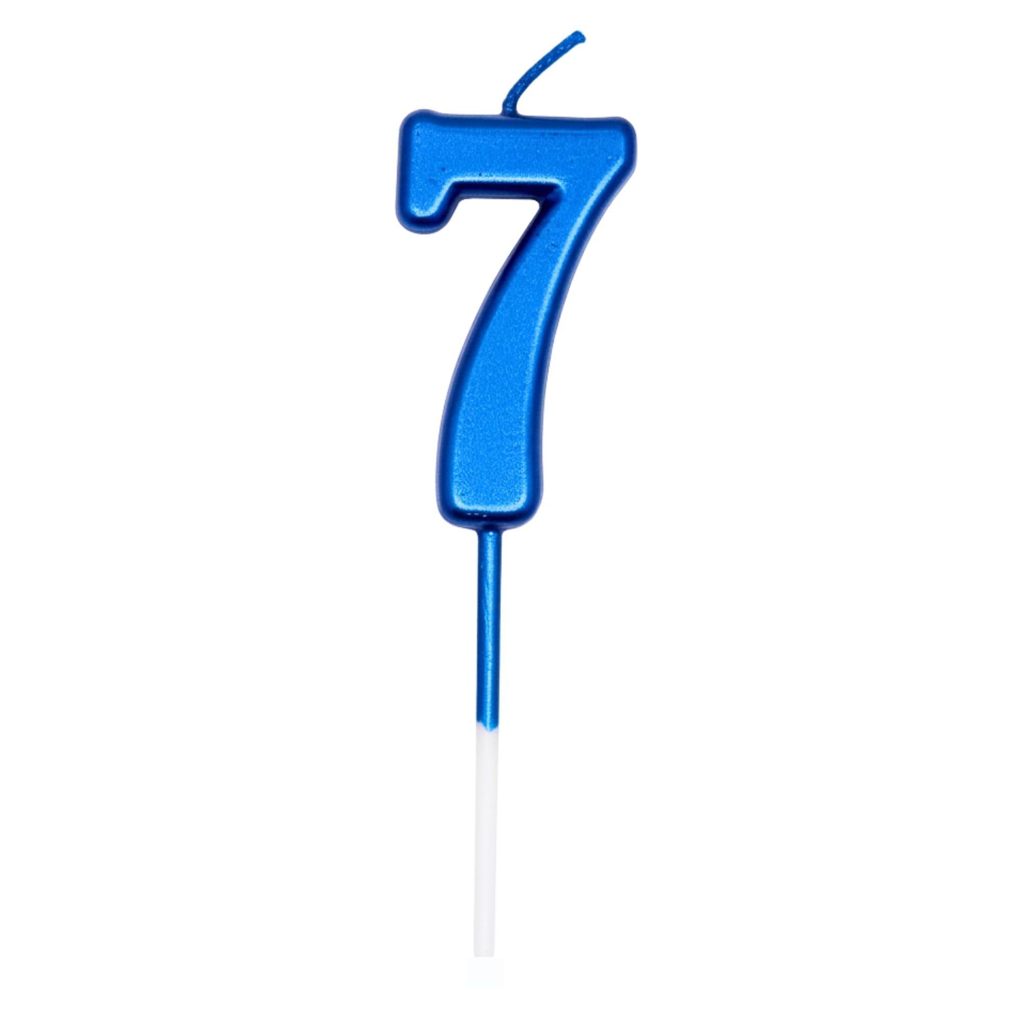 Birthday Number 7 Candle Blue Cake Topper Decorations for 10th 20th 30th 40th 50th Birthday Anniversary Party Supplies Metallic Number Candle Celebration Cake Décor