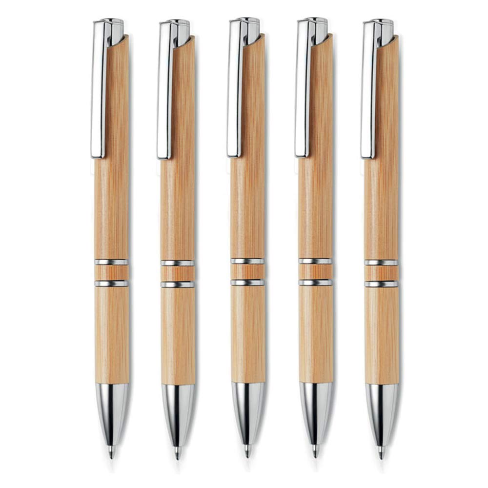 noTrash2003 Premium Ballpoint Pen Sets in Various Quantities, Made of High-Quality Bamboo Wood, Perfect for Everyday Office Use as a Stylish Writing Instrument, Blue Refill (Pack of 5)