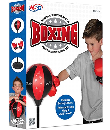 NSG Punching Bag and Boxing Gloves Set for Kids Freestanding Base Punching Ball with Spring Loaded Height Adjustable Stand, Junior Boxing Gloves, and Hand Pump Ages 3+ (JS1000)