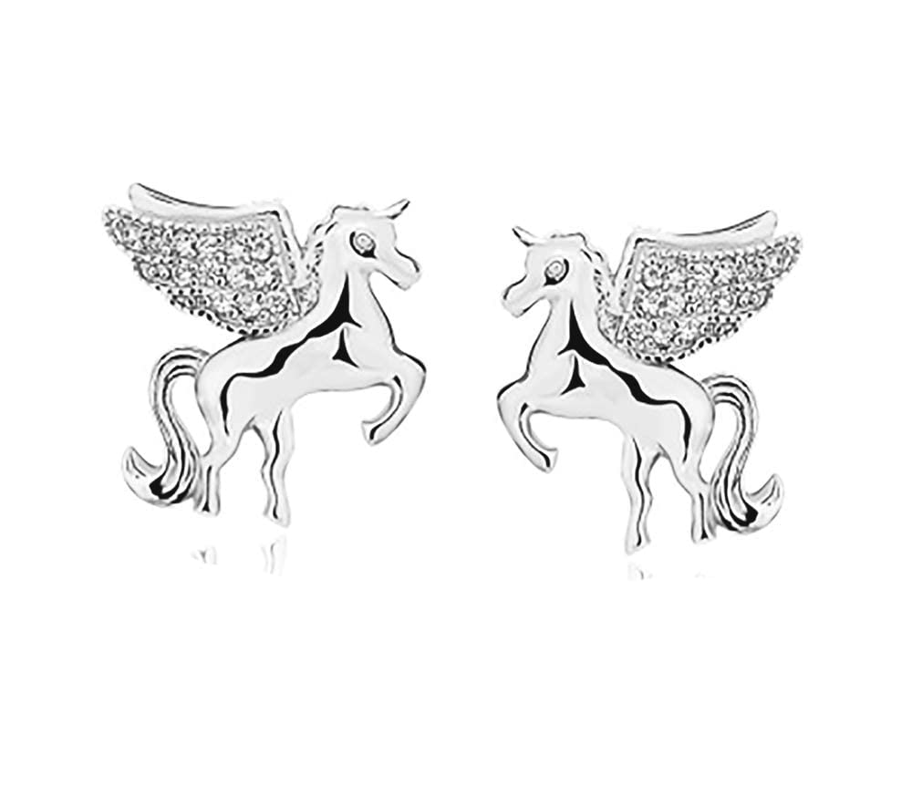 Kaguyo silver earrings for women, girls earrings studs, sterling silver crystal earrings, pave Zircons small cute Unicorn stud Earrings for women girls kids, birthday Jewellery Gift