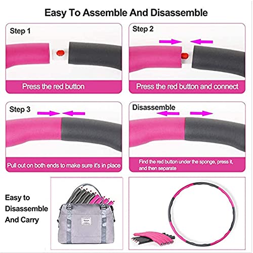 Kedoxi Weighted Hula Hoop & Skipping Rope for Adults, Jumping Rope & Fitness Exercise 8 Section Detachable Hoola Hoops Gift for Women, for Weight Loss, Abdominal Shaping, Home, Office(Pink Gray)