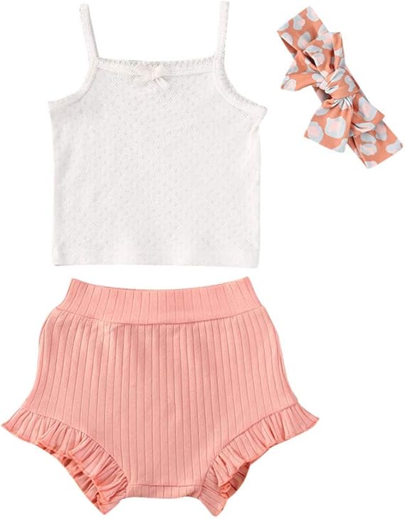3pcs Newborn Baby Girls Shorts Set Cotton Sleeveless