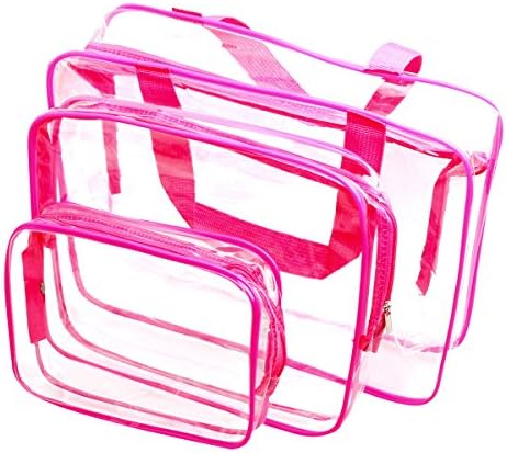 WIFUME 3 Set Clear Packing Cubes - PVC Waterproof Multi-function Hand Pouch Tote Bag - Makeup Bag with Zipper - Travel Buggy Bag for Toiletries Cosmetic and Bathroom Accessories (Red)